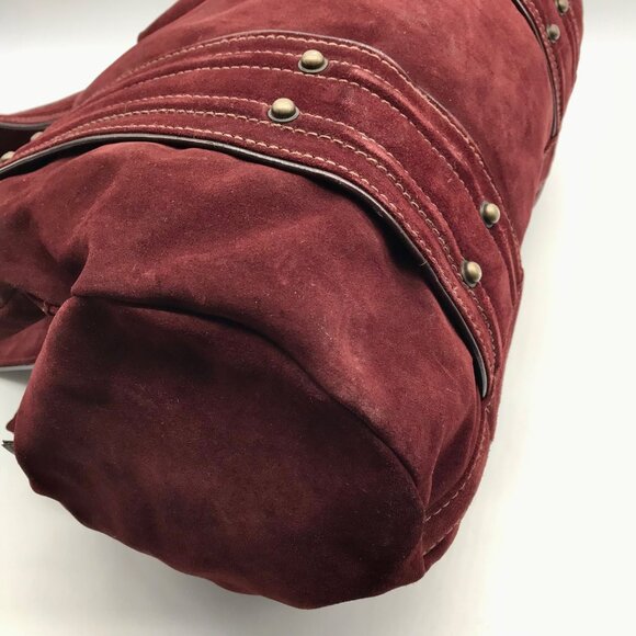 Kale Dark Red Suede Leather Large Shoulder Bag - Picture 8 of 12
